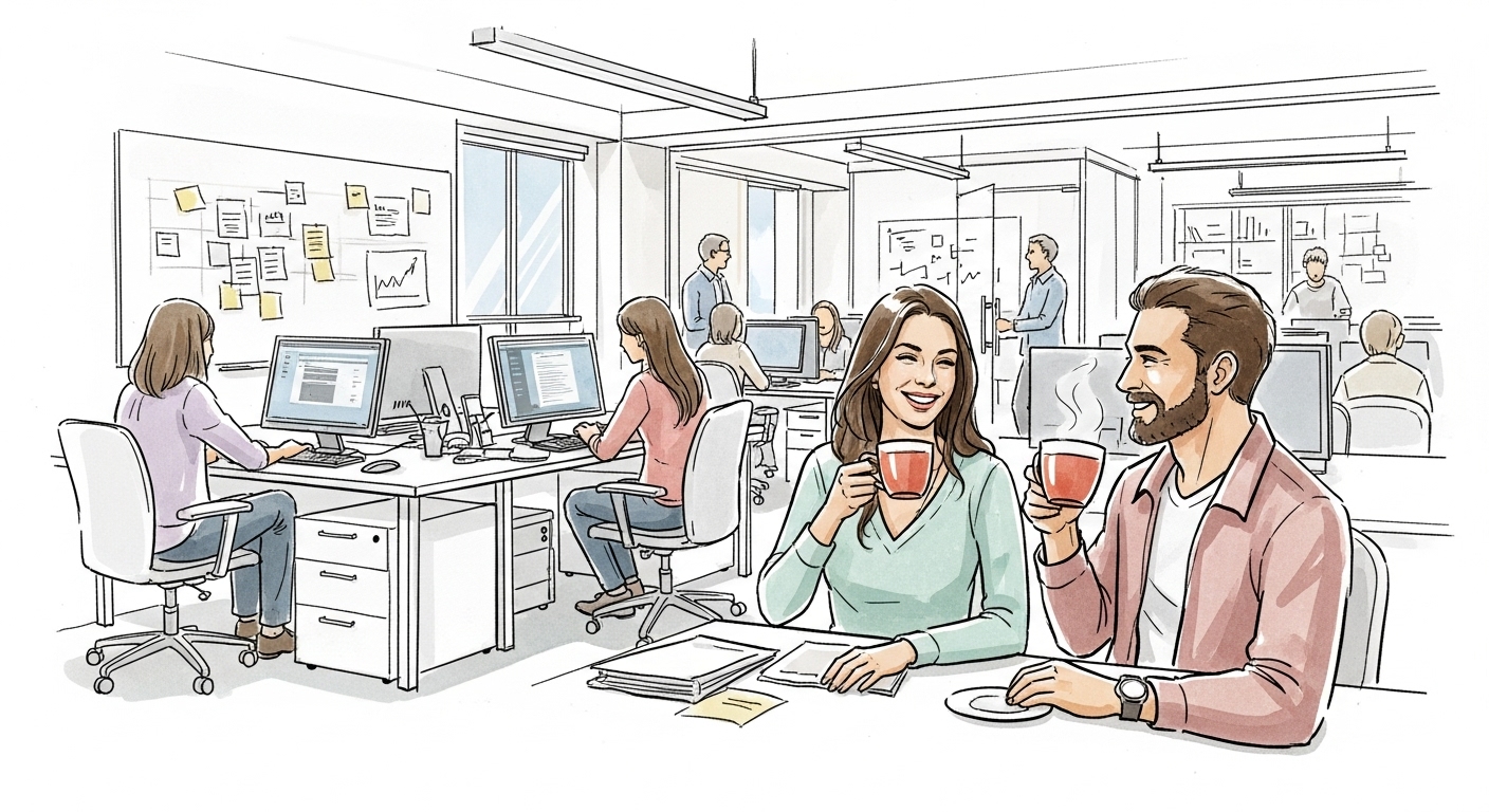 Two people having a discussion over tea.